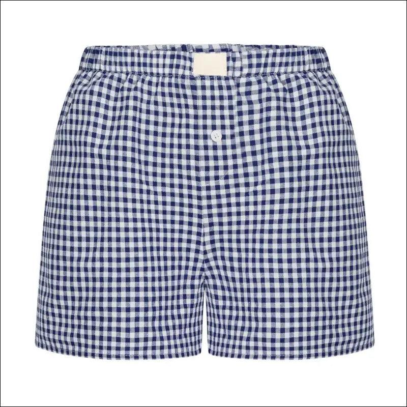 ’Women’s Gingham Plaid Boxer Shorts - Elastic Waist Casual Lounge Summer Shorts’ - DEEP BLUE / XXXL - Women