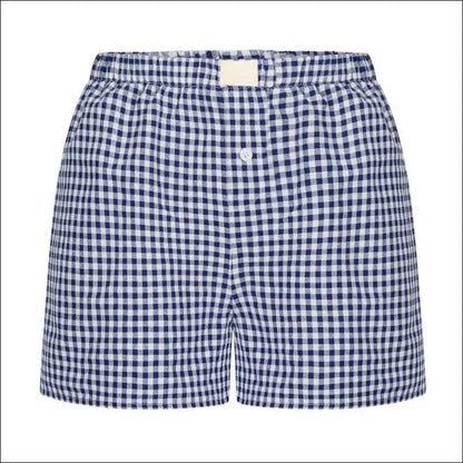 ’Women’s Gingham Plaid Boxer Shorts - Elastic Waist Casual Lounge Summer Shorts’ - DEEP BLUE / XXXL - Women