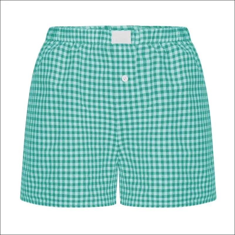 ’Women’s Gingham Plaid Boxer Shorts - Elastic Waist Casual Lounge Summer Shorts’ - Green / XXXL - Women