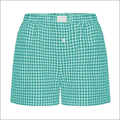 ’Women’s Gingham Plaid Boxer Shorts - Elastic Waist Casual Lounge Summer Shorts’ - Green / XXXL - Women
