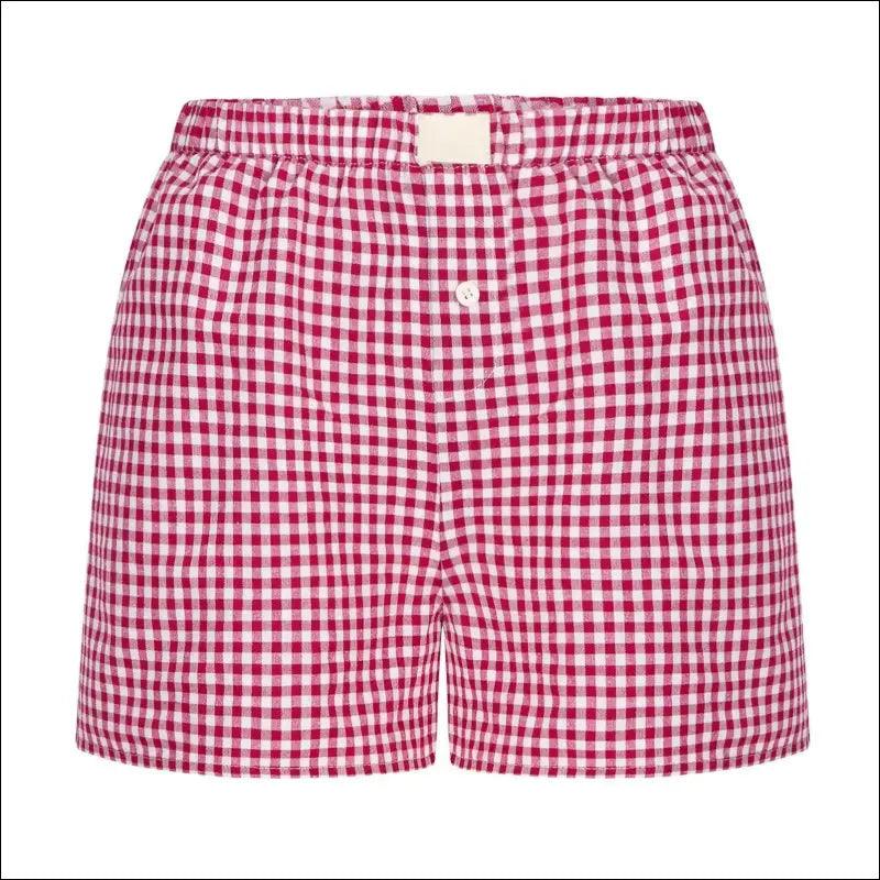 ’Women’s Gingham Plaid Boxer Shorts - Elastic Waist Casual Lounge Summer Shorts’ - Red / L - Women