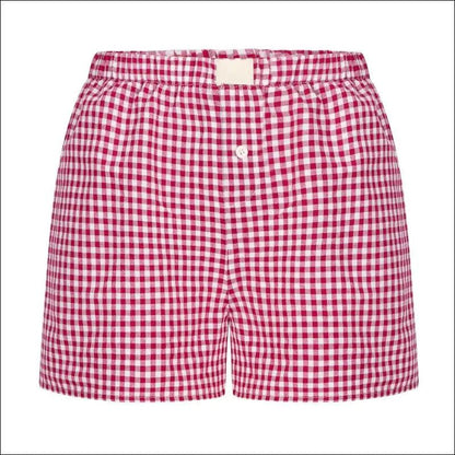 ’Women’s Gingham Plaid Boxer Shorts - Elastic Waist Casual Lounge Summer Shorts’ - Red / L - Women