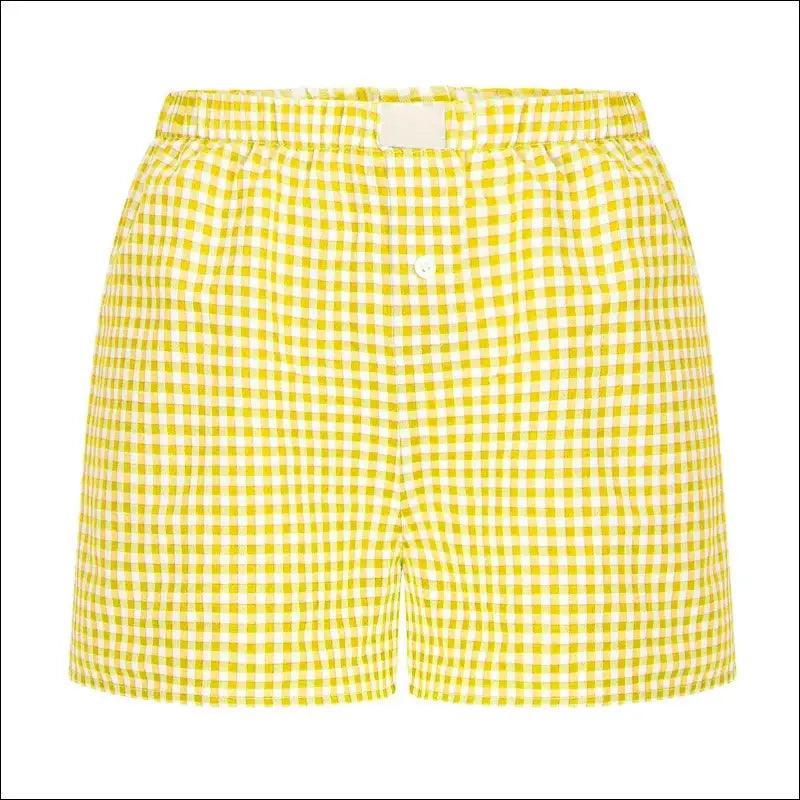 ’Women’s Gingham Plaid Boxer Shorts - Elastic Waist Casual Lounge Summer Shorts’ - Yellow / XXXL - Women