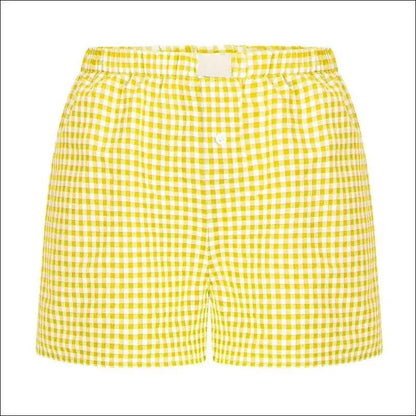 ’Women’s Gingham Plaid Boxer Shorts - Elastic Waist Casual Lounge Summer Shorts’ - Yellow / XXXL - Women