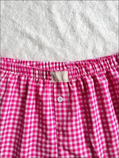 ’Women’s Gingham Plaid Boxer Shorts - Elastic Waist Casual Lounge Summer Shorts’ - Women