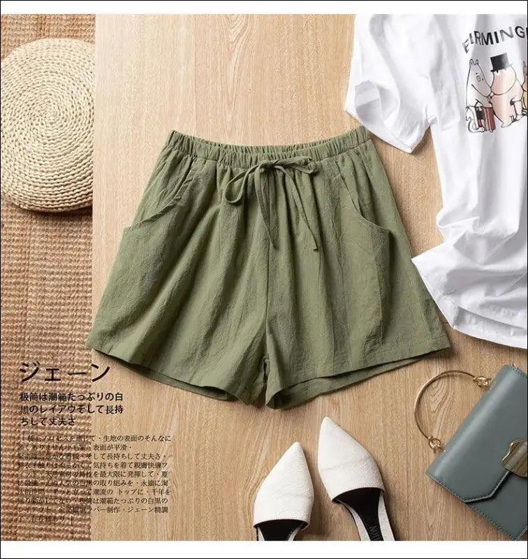 ’Women’s High-Waisted Linen Gym Shorts - Casual Cotton Workout for Ladies’ - Women Clothing shorts