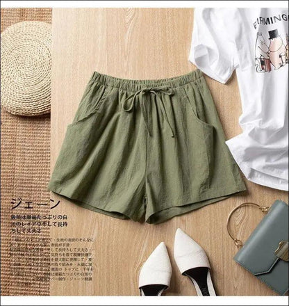 ’Women’s High-Waisted Linen Gym Shorts - Casual Cotton Workout for Ladies’ - Women Clothing shorts