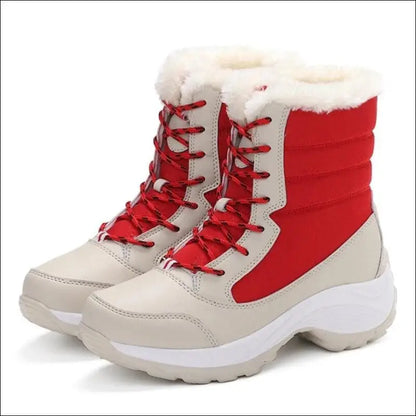 Women’s Snow Boots - Non-Slip Platform Winter Shoes Fur-Lined Warm Ankle Waterproof Wedge Thigh High for Women - Red