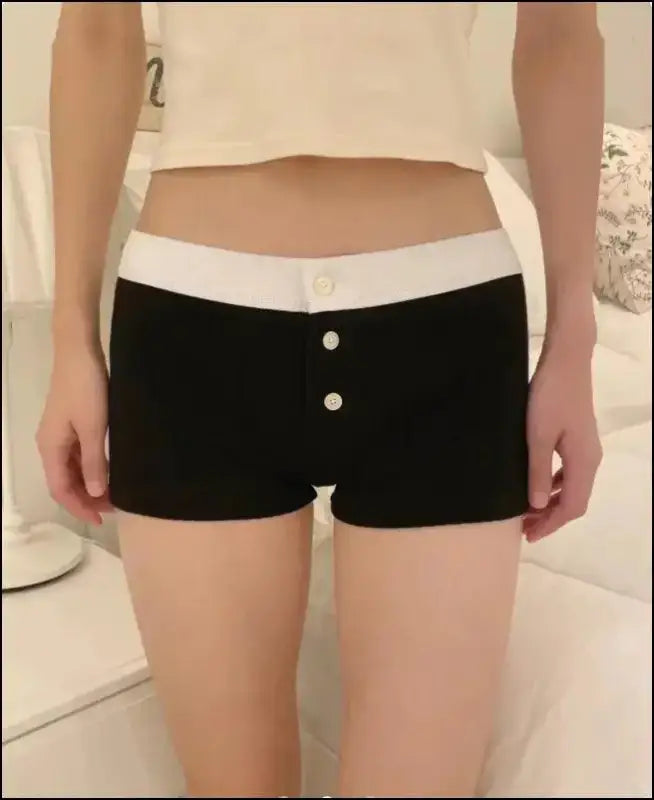 ’Women’s Vintage Low-Waist Cotton Shorts - Soft Button-Front Chic Summer Bottoms (2023)’ - Women Boxer