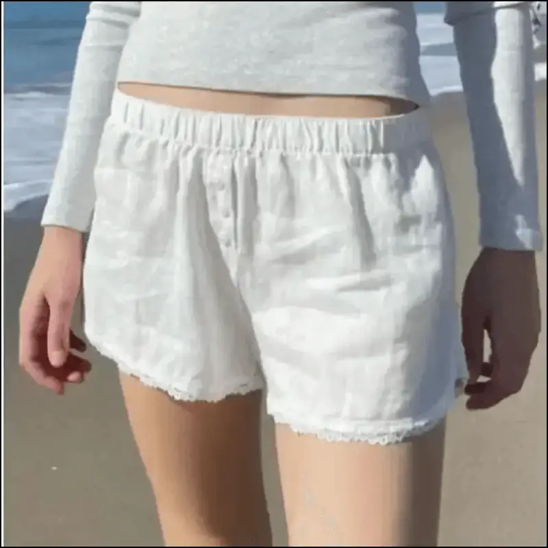 ’Women’s Vintage Low-Waist Cotton Shorts - Soft Button-Front Chic Summer Bottoms (2023)’ - Women Boxer