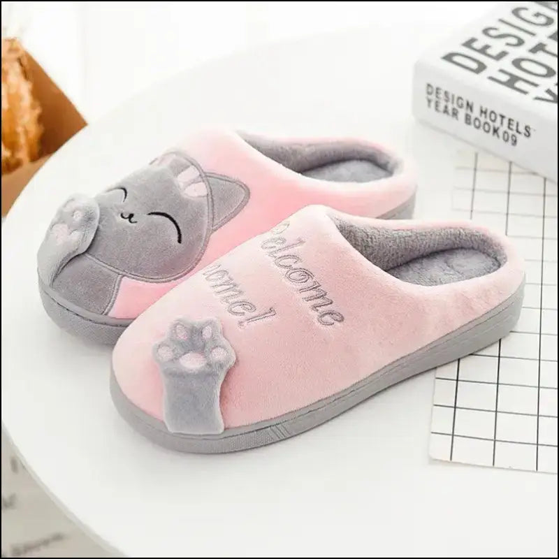 Women’s Winter Warm Plush Cat Slippers - Furry Indoor Home Shoes with Round Toe Design for Bedroom & Floor Comfort