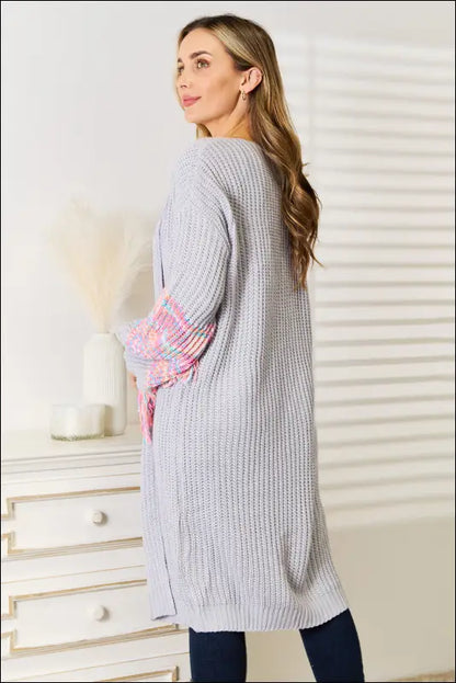 Woven Right Fringe Sleeve Dropped Shoulder Cardigan
