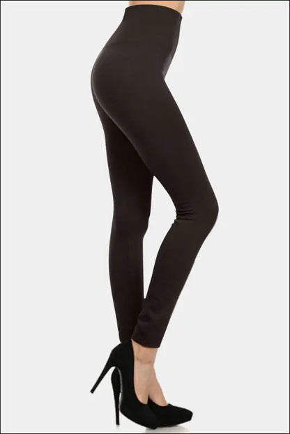 Yelete Seamless High Waist Fleece Leggings - Black / One Size-Regular