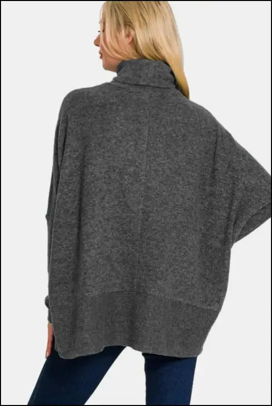 Zenana Full Size Brushed Melange Hacci Turtleneck Sweater