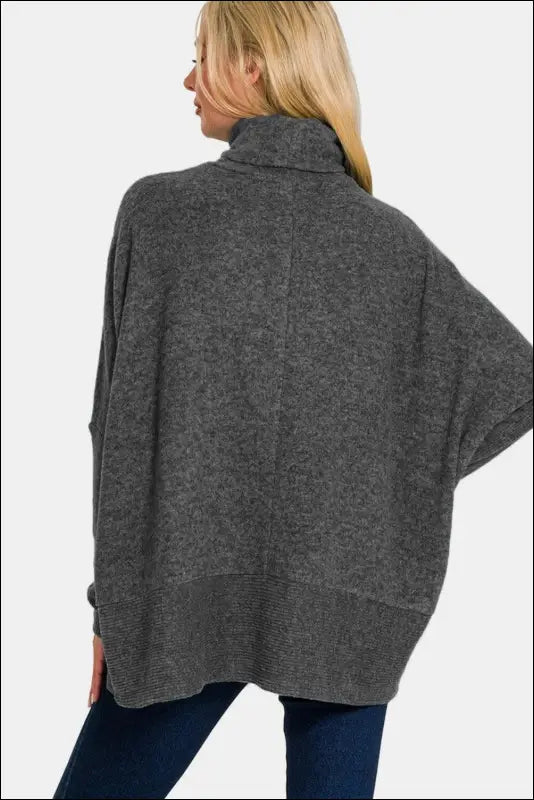 Zenana Full Size Brushed Melange Hacci Turtleneck Sweater