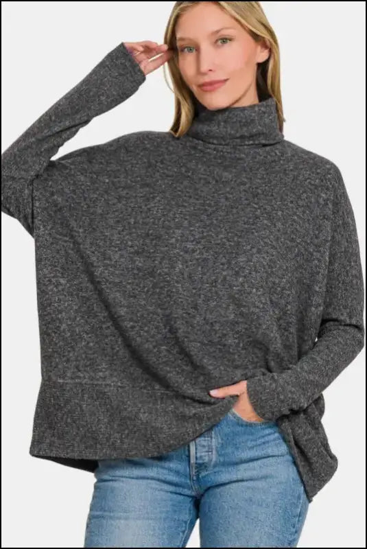 Zenana Full Size Brushed Melange Hacci Turtleneck Sweater