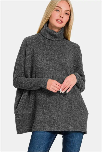 Zenana Full Size Brushed Melange Hacci Turtleneck Sweater